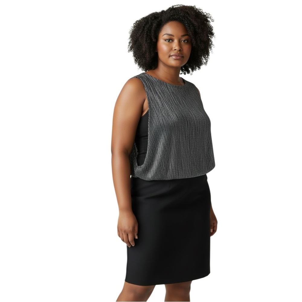 Scarlett Black Knit Cocktail Dress Silver Drape Size 16